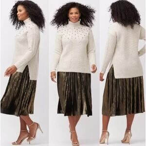 Lane Bryant Women's Stunning Holiday Bejeweled Cream Sweater Size 18/20